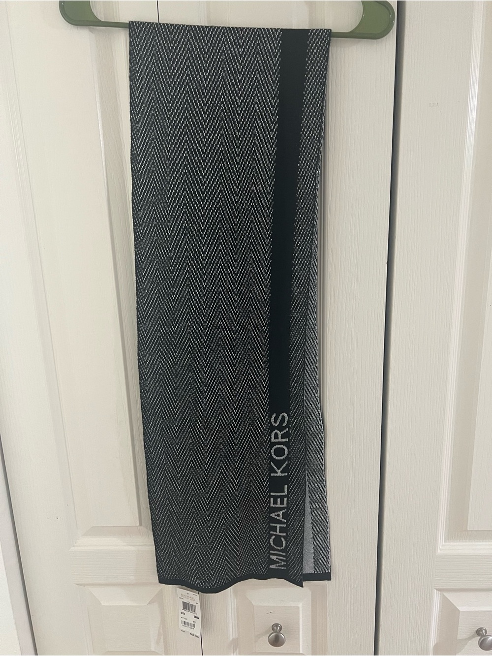 Michael Kors Black & Silver Knit Scarf with Logo Trim